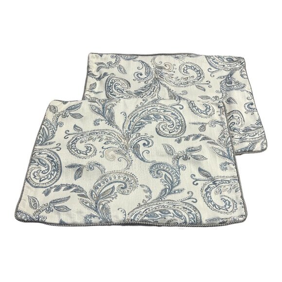 Waterford Fine Linens Pair of Paisley Pillow Shams Blue Silver 20x26 Early 2000s - Picture 1 of 8
